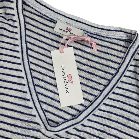 Vineyard Vines NWT linen jet stripe deep bay navy white striped breathable tee L - Picture 9 of 9